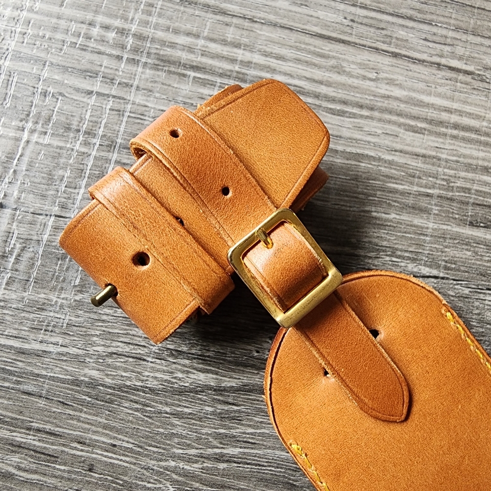 Authentic Louis Vuitton Tan Leather Travel Luggage Tag & Poignet - Picture 9 of 16